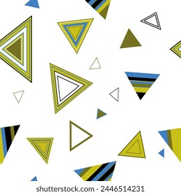 Seamless pattern of triangles. Geometric triangles. Bright seamless pattern. Design of fabric, wallpaper, wrapping paper. Vector