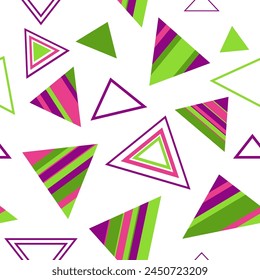 Seamless pattern of triangles. Geometric triangles. Bright seamless pattern. Design of fabric, wallpaper, wrapping paper. Vector