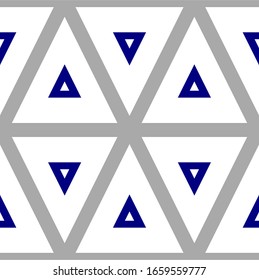 Seamless pattern with triangles in grey and navy blue color over white background. Textile swatch for cloth, blanket, carpet, wrapping paper. Tileable texture. Geometric outlines tiling design