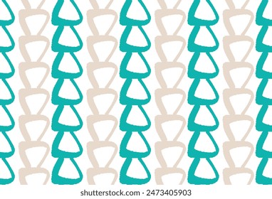 Seamless pattern of triangles lined with green and beige brushstrokes