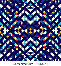 Seamless pattern of triangles and lines. Zigzags and sharp corners. Movement of geometric shapes.