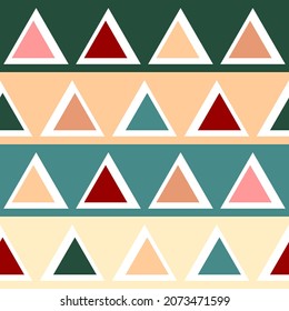 Seamless pattern with triangles on background of horizontal stripes. Vector design.