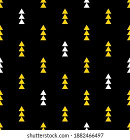 Seamless pattern with  triangles on black background. Vector illustration. Trendy texture for print, textile, packaging.