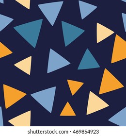 Seamless pattern with triangles on a dark background. Vector repeating texture.
