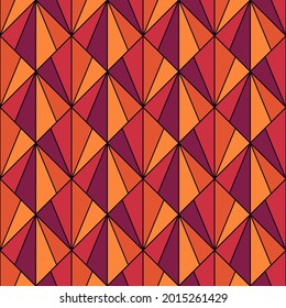 Seamless pattern. Triangles ornament. Tiles backdrop. Triangular shapes wallpaper. Geometric background. Ethic motif. Digital paper. Geometrical web designing. Mosaic textile print. Vector art.