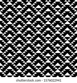 Seamless pattern. Triangles ornament. Triangular shapes backdrop. Geometric figures background. Ethnic motif. Geometrical wallpaper. Digital paper, textile print, web design, abstract. Vector artwork.