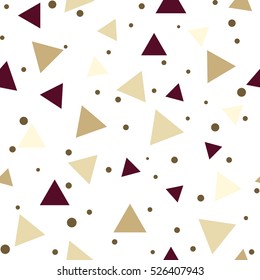 Seamless pattern with triangles and polka dots.colorful on a white background. Vector repeating texture.