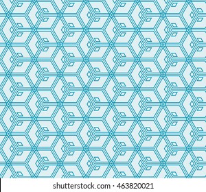 Seamless pattern  triangles, rhombus. Vector illustration. For the interior design, wallpaper, textiles, presentations, images illusions. Series abstract cube. Blue color
