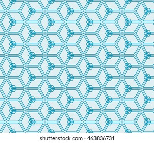Seamless pattern  triangles, rhombus. Vector illustration. For the interior design, wallpaper, textiles, presentations, images illusions. Series abstract cube. Blue color