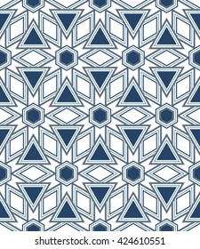 Seamless pattern of triangles, rhombuses and hexagons, abstract geometric vector ornament