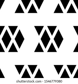 Seamless pattern. Triangles, rhombuses ornament. Geometrical backdrop. Triangular, quadrangular shapes wallpaper. Geometric background. Polygons motif. Digital paper, textile print, abstract. Vector.