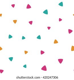 Seamless pattern with triangles of spring colors on a white background. Vector repeating texture.