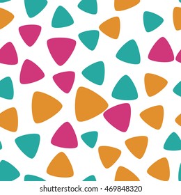 Seamless pattern with triangles of spring colors on a white background. Vector repeating texture.