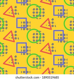 Seamless pattern of triangles, squares, and circle lines plus a variation of dots with beautiful colors