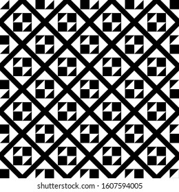 Seamless pattern. Triangles, squares ornament. Squares, figures backdrop. Triangular shapes, checks wallpaper. Tiles, polygons background. Digital paper, textile print, abstract. Vector illustration.