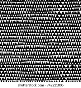 Seamless pattern of triangles. Striped black and white background. Vector illustration.