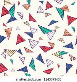 Seamless pattern. Triangles with strips randomly scattered. universal background, banner, print, textile, printing on clothes