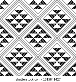 Seamless pattern of triangles and Zebra stripes. Ethnic boho ornament. Trendy design style. Vector illustration for web design or print.