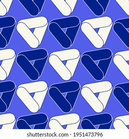 Seamless pattern with triangular groups of geometric shapes.