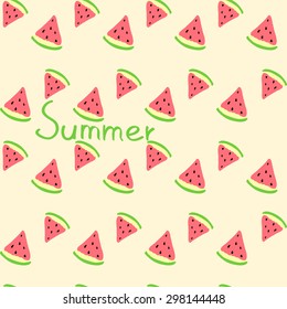 seamless pattern of triangular pieces of watermelon on a beige background,with the inscription summer