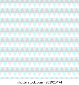 Seamless pattern with triangular polygon flags in a row from light gray to white and light blue