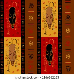 Seamless pattern with tribal African masks. Ethnic ornament. Vector.