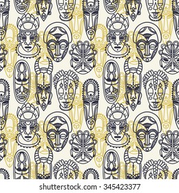 seamless pattern with tribal african masks, vector illustration