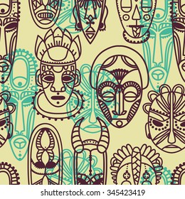 seamless pattern with tribal african masks, vector illustration