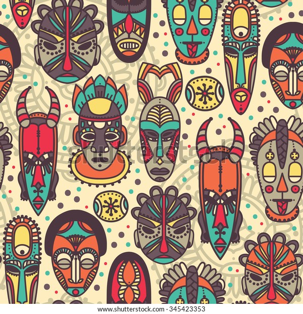 Seamless Pattern Tribal African Masks Vector Stock Vector (Royalty Free ...