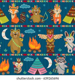 seamless pattern with tribal animals night