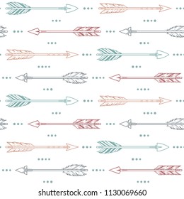 Seamless pattern with tribal arrows in pastel colors. Ethnic, boho style background