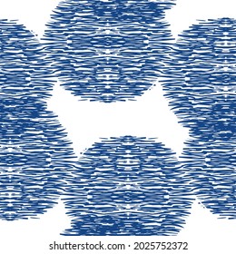 Seamless pattern Tribal Art Ikat Ogee in traditional classic blue and white colors. Boho style.