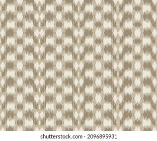 Seamless pattern Tribal Art Ikat Ogee in traditional brown beige and white colors. Boho style.