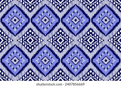 seamless pattern Tribal Art Ikat Ogee in traditional classic green blue and white colors