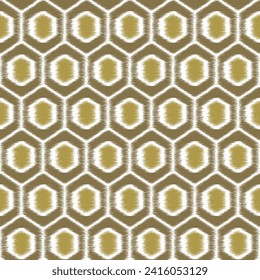 Seamless pattern Tribal Art Ikat Ogee in traditional goldin , spring colour and summer theme colors. Boho style.Ikat pattern seamless repeat vintage decor textile design.