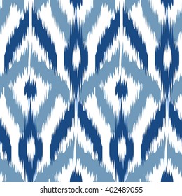  seamless pattern Tribal Art  Ikat Ogee in traditional classic blue and white colors