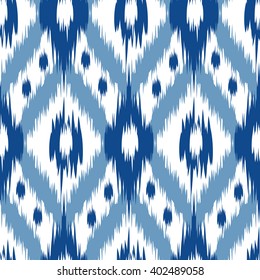  seamless pattern Tribal Art  Ikat Ogee in traditional classic blue and white colors