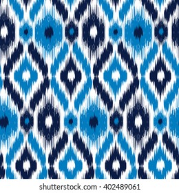  seamless pattern Tribal Art  Ikat Ogee in traditional classic blue and white colors