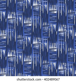  seamless pattern Tribal Art  Ikat Ogee in traditional classic blue and white colors