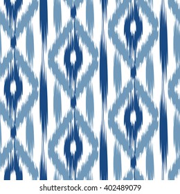  seamless pattern Tribal Art  Ikat Ogee in traditional classic blue and white colors