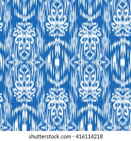  seamless pattern Tribal Art  Ikat Ogee in traditional classic blue and white colors