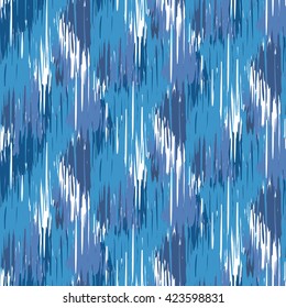 Seamless pattern Tribal Art  Ikat Ogee in traditional classic blue and white colors. Boho style.
