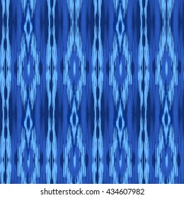 Seamless pattern Tribal Art Ikat Ogee in traditional classic blue and white colors. Boho style.