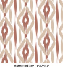 Seamless pattern Tribal Art Ikat Ogee in traditional classic beige and white colors. Boho style.