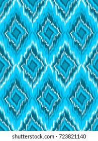 Seamless pattern Tribal Art Ikat Ogee in traditional classic blue and white colors. Boho style. Vector illustration