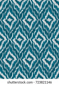 Seamless pattern Tribal Art Ikat Ogee in traditional classic blue and white colors. Boho style. Vector illustration