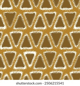 Modelo inconsútil Tribal Art Triangle Ikat fondo amarillo dorado del modelo para los textiles...,