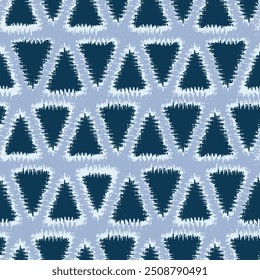 Seamless pattern Tribal Art Triangle Ikat summer indigo blue pattern background for textiles..,