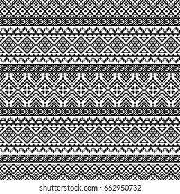 Seamless pattern with tribal aztec motives. Black and white abstract wallpaper in boho style.