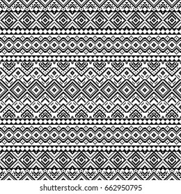 Seamless pattern with tribal aztec motives. Black and white abstract wallpaper in boho style.